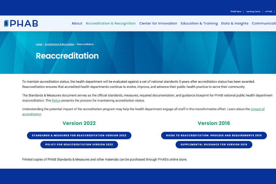 PHAB Reaccreditation Screenshot