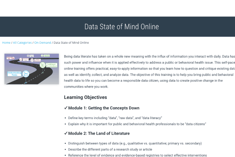 Screenshot of Data state of mind landing page