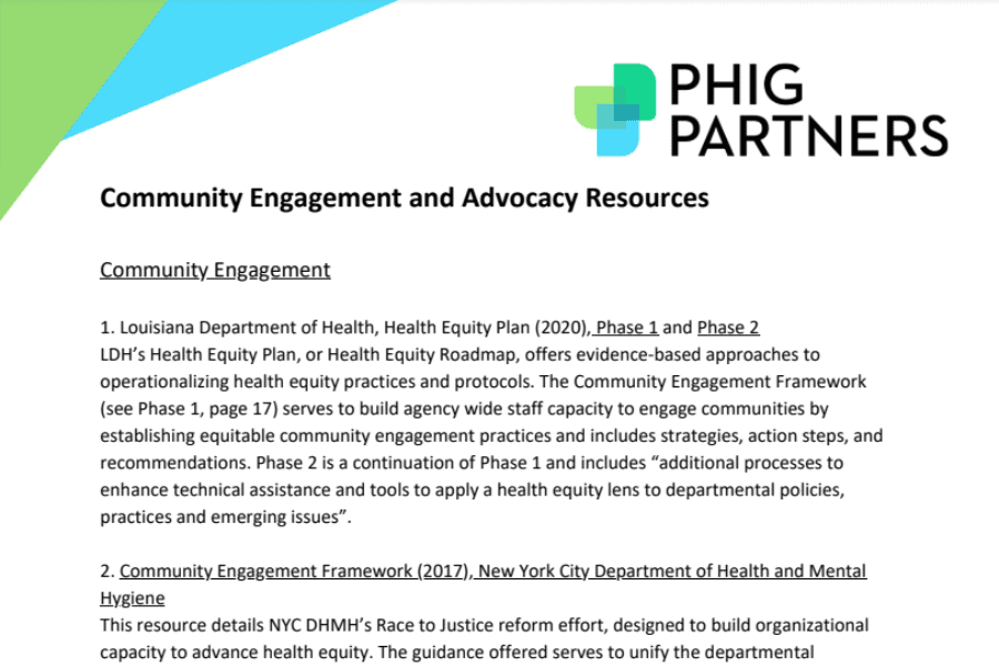 Community Engagement and Advocacy Resources.