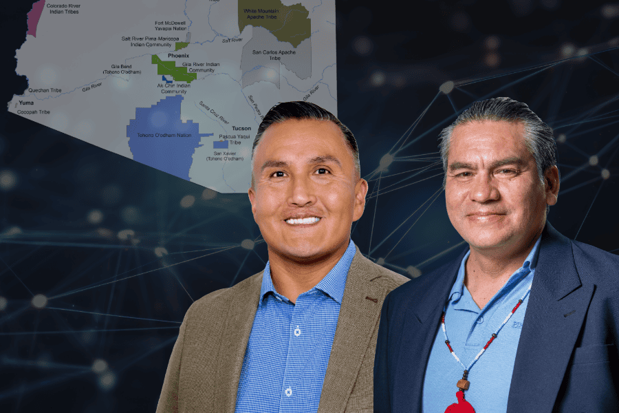 Headshots of Flores and Martin and map of southern Arizona tribal lands